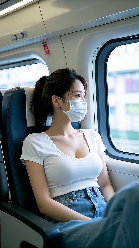 一位年轻女子坐在高铁座位上
