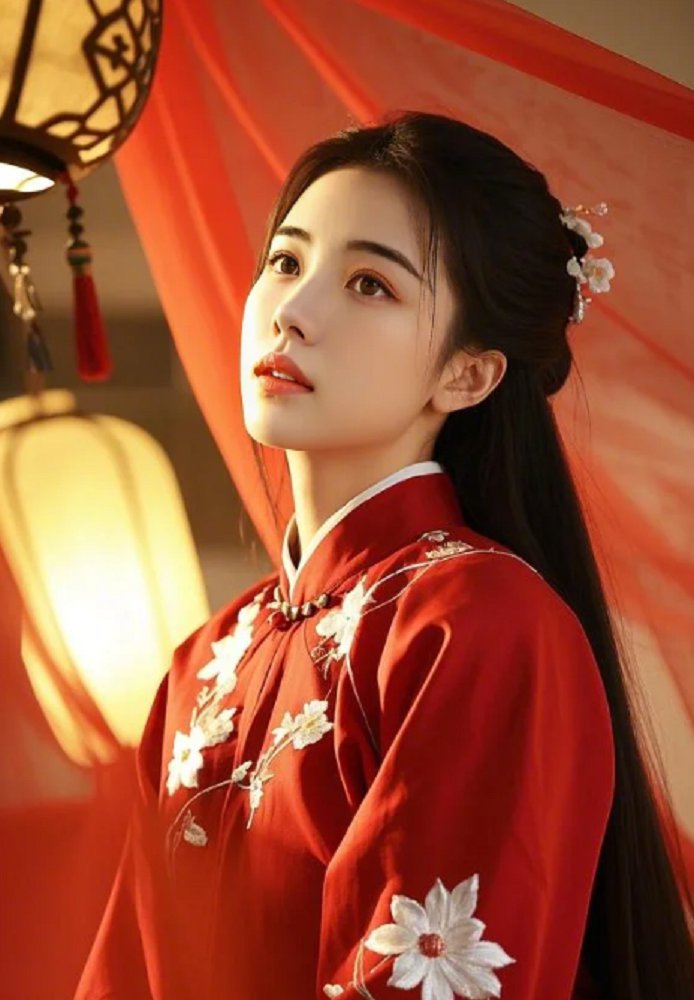 一位年轻女子，拥有柔顺的黑色长发 ，自然垂落