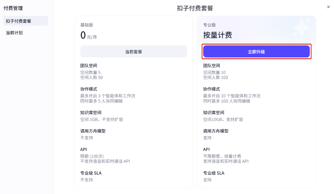 扣子平台基础版与专业版区别是什么，套餐以及价格全解析